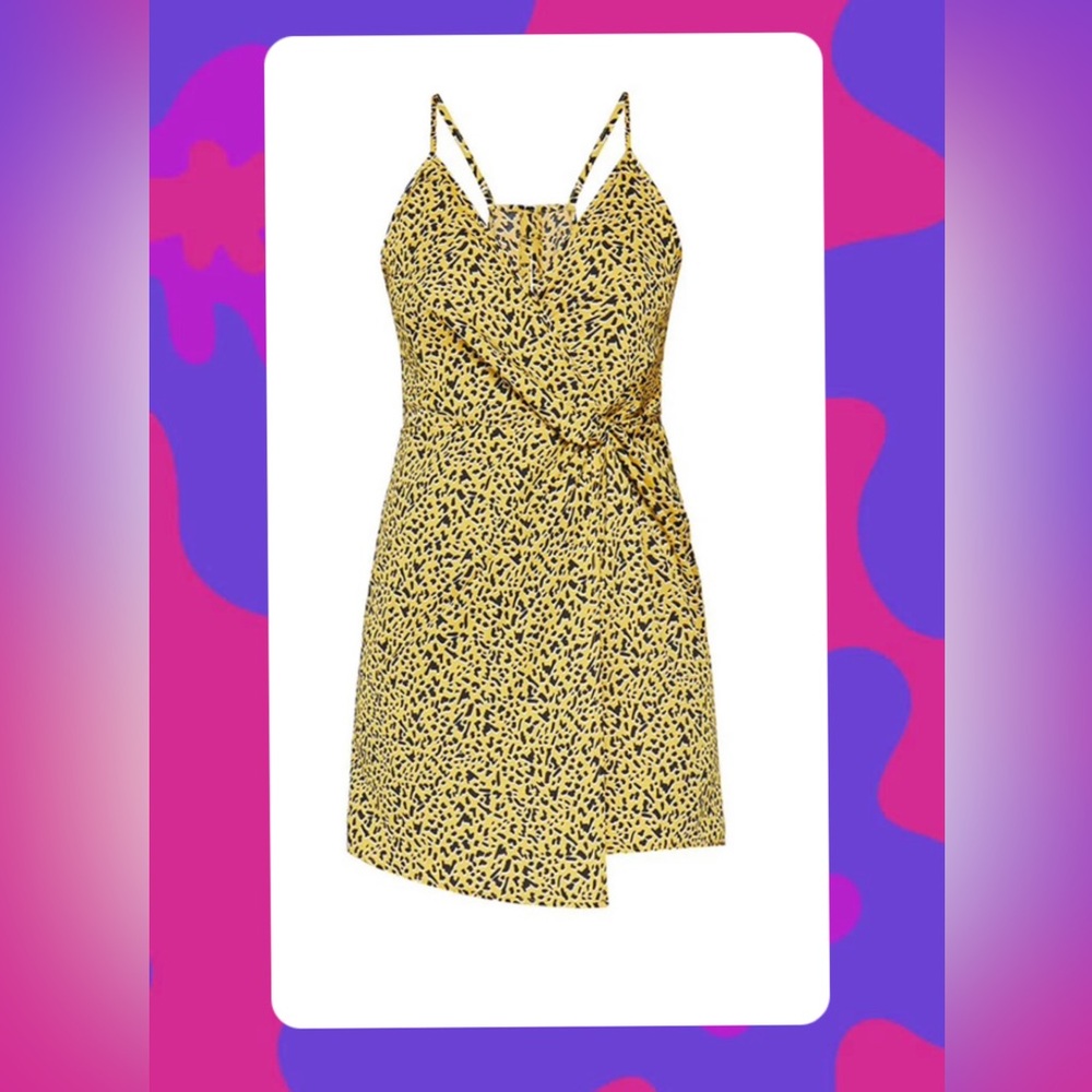 BCBG wrap Yellow and Black Dress Sz 2/ small as seen on Rent the Runway